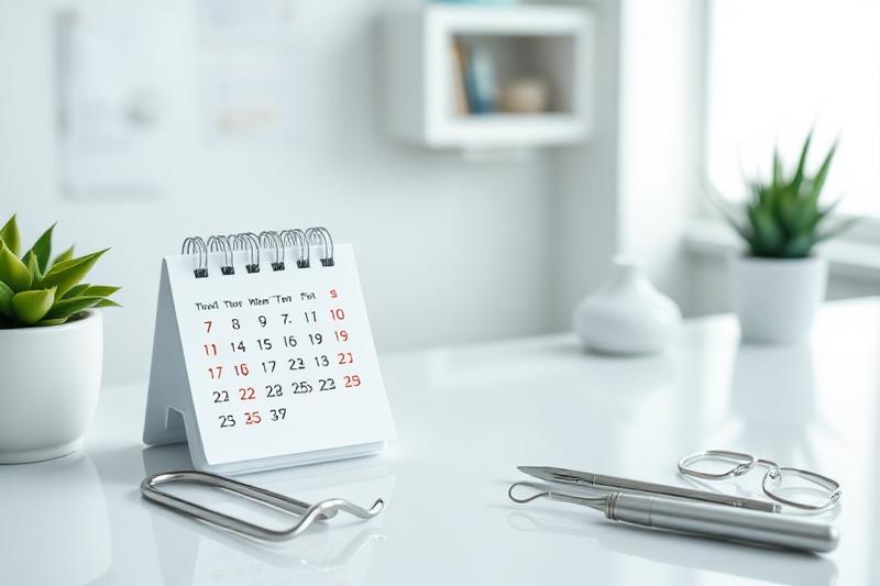 Kalender og tannlegeutstyr på moderne klinikk-resepsjon