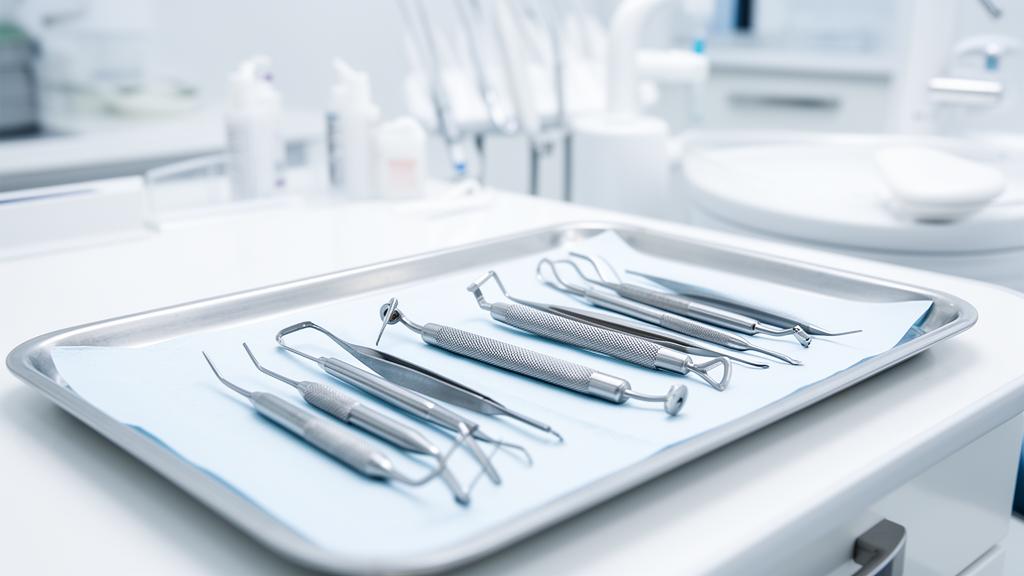 Tannlegeutstyr på en ren brett i en moderne klinikk
